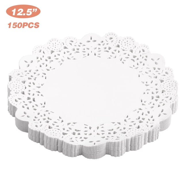 Amdohai 12.5-in Lace Paper Doilies Disposable Decorative Round Paper Tableware Decoration for Cake Dessert 150PCS/Pack