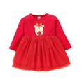 thumbnail image 1 of ITFABS Girls Christmas Dress, Red Elk Applique Pattern Round Collar Skirt, 1 of 9