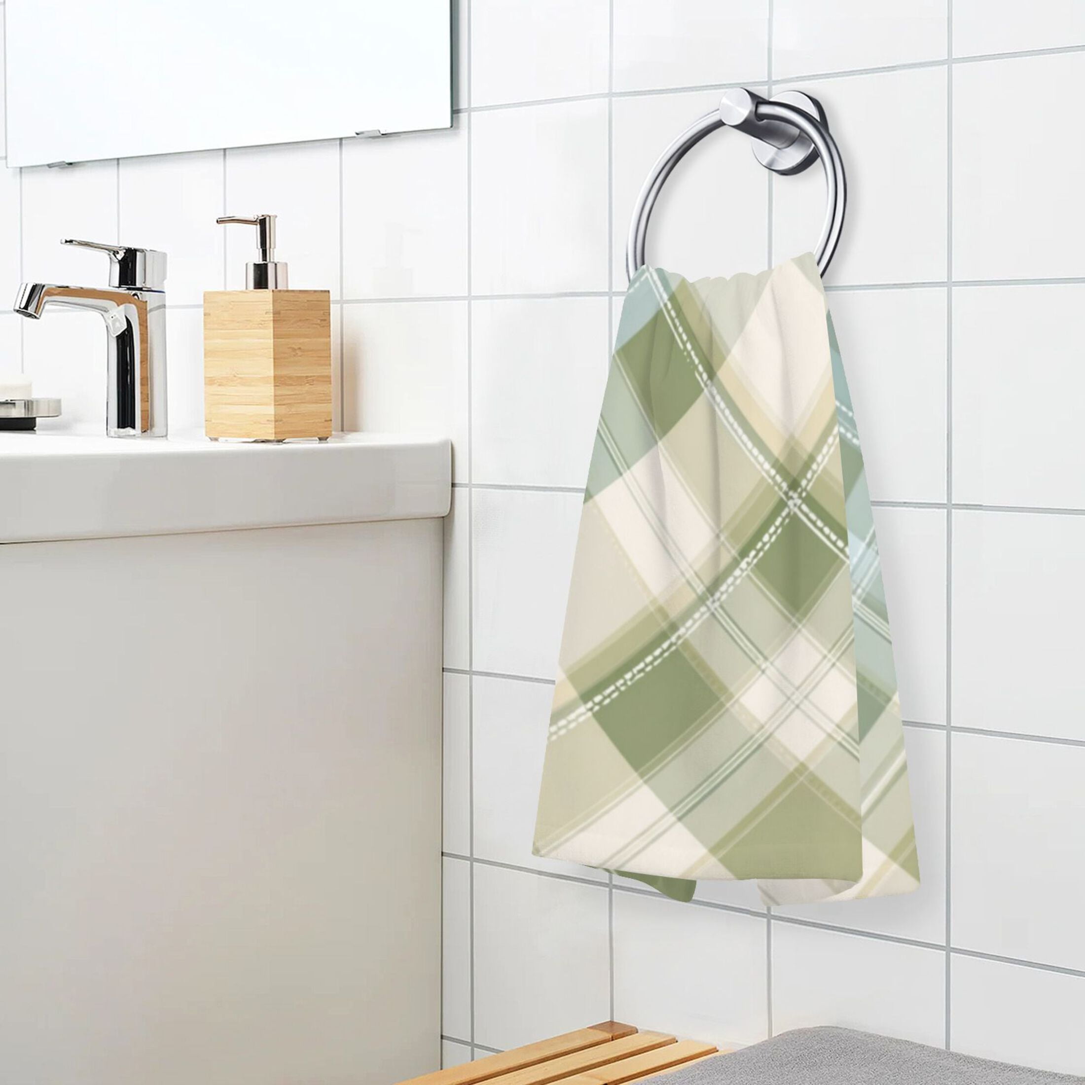 2-Pack Soft 100% Cotton & Highly Absorbent Bath Towel 2 Defferent Pattern Designs Sage Green and Ivory Iconic Green&beige