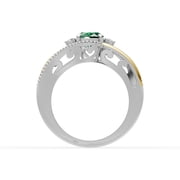 OMRE 925 Sterling Silver and 10K Yellow Gold Genuine Emerald and May Birthstone Ring Women