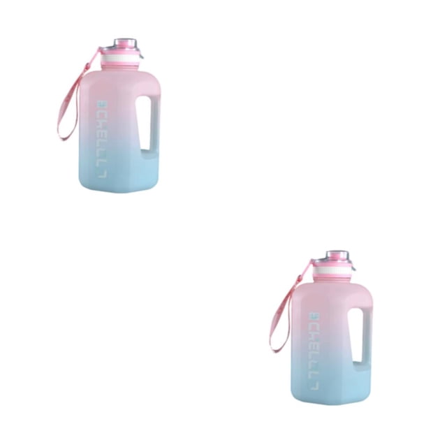 Soidarity Botella de agua de 2,2 l a prueba de fugas, jarra de hervidor de agua con marcador de tiempo, contenedor de bebidas, taza de Fitness, Rosa degradado 1600ML 2piezas
