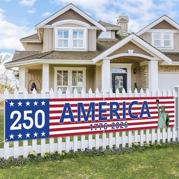 250th Anniversary Patriotic Banner, Statue of Liberty, 1776-2026, Outdoor Indoor Home Decor, 120" x 20"
