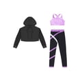 thumbnail image 4 of Fldy 3 Pcs Dance Suit for Girls Long Sleeve Hoodie Sweatshirts Sleeveless Tank Top with Legging Set Lavender 6, 4 of 5