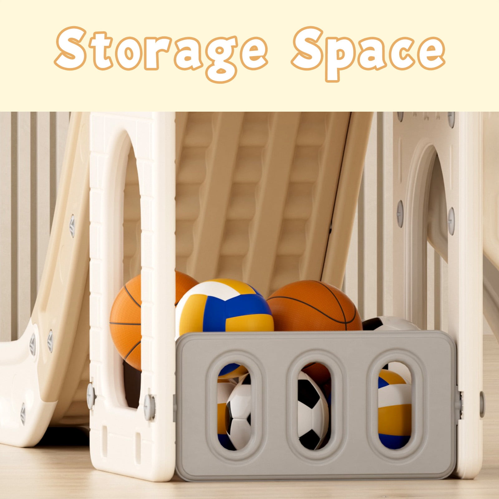 XJD 5 in 1 Toddler Slide, Kids Climber Slide with Basketball Hoop and Ball, Indoor Outdoor Playset for Toddlers Age 1-4 (Coffee)