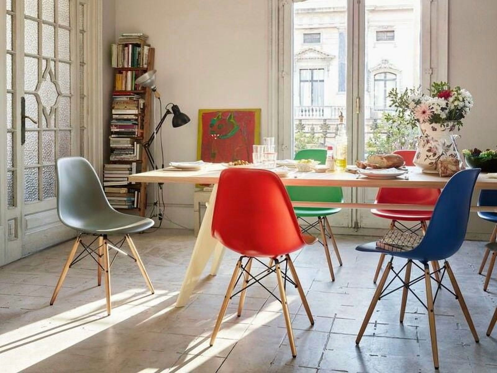 Red Eiffel Chair With Natural Wood Legs, Chair ideal for Dining Room, Kitchen, Living Room.
