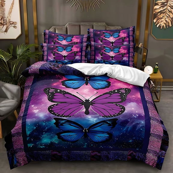 YJHDM Butterfly Bedding Set 3D Women, Girls, Men's Duvet Cover Pillowcase 2/3pcs for King Queen Bed