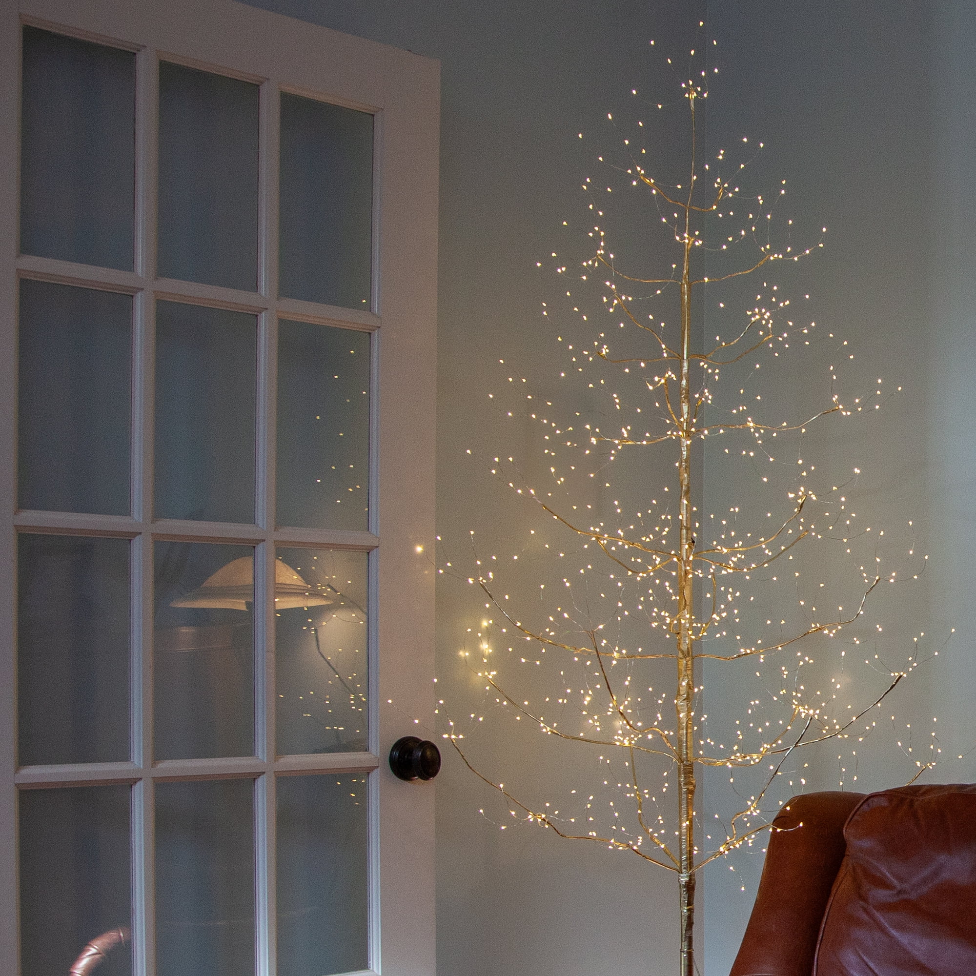 Wintergreen Lighting 7ft Lighted Tree Decoration with Gold Branches, 930 Warm White Fairy Lights, Fairy Light Tree