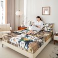 thumbnail image 3 of Castle Fairy Jungle Deer Queen Sheets 4 Pieces,Watercolor Leopard Print Boho Aztec Queen Sheet Sets,Sepia Orange Cream,1 Fitted Sheet, 1 Flat Sheet and 2 Pillowcases, 3 of 6