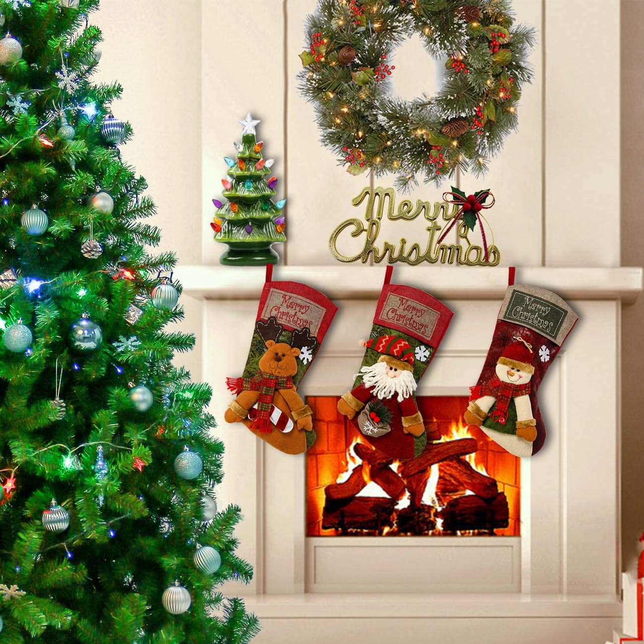 Anroll 3 Pack Christmas Stockings 18 inches Large Stockings for Home  Decorations : : Home