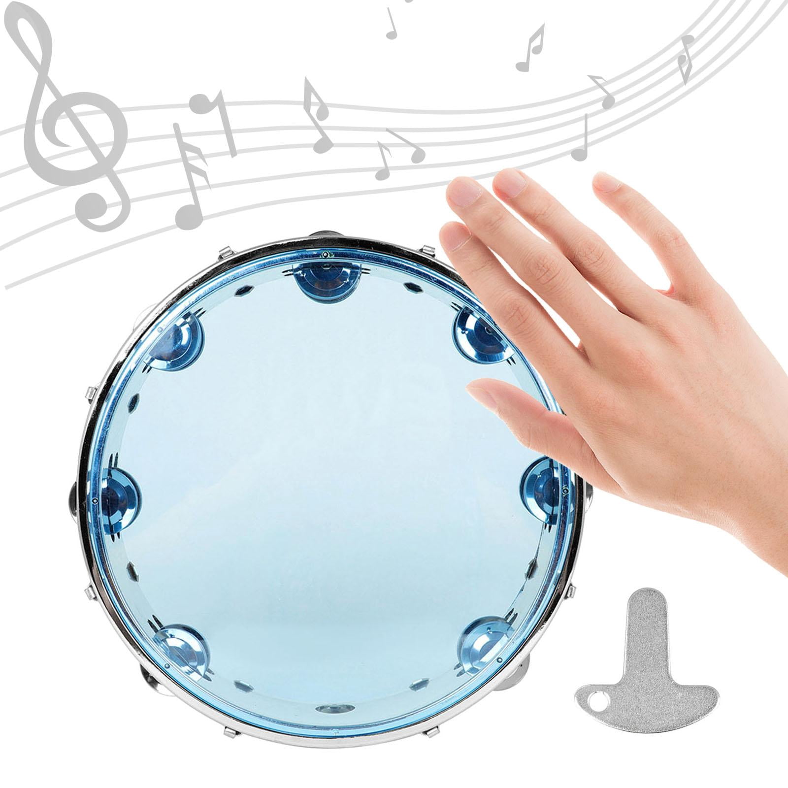 Rushawy Tambourine 10 inch Capoeira Double Row Hand Held Drum for School Child Dance blue