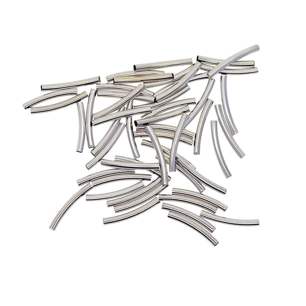 Lote de 50 cuentas espaciadoras de tubo para joyería, cuentas largas y curvas tipo fideos. Platino