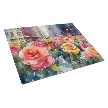 

15 x 12 in. Unisex York Roses in Watercolor Glass Cutting Board - Large