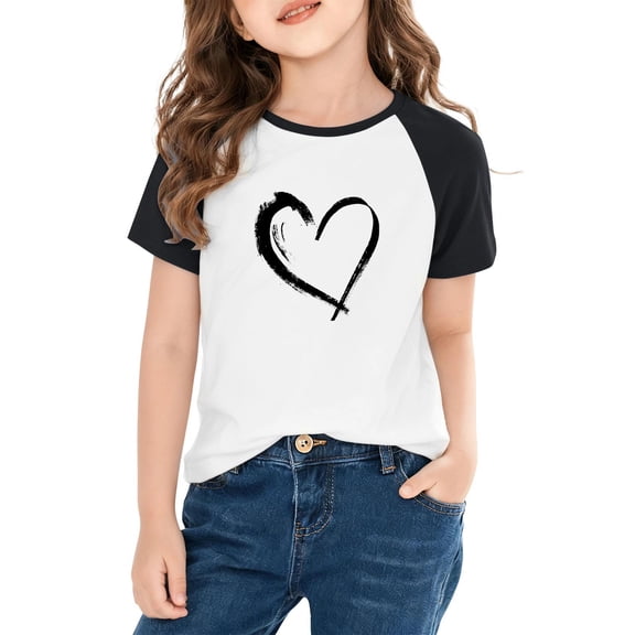 ITSAME Kids Boys Girls T-Shirts, Crewneck Loose Fit Heart Graphic Valentine's Day T-Shirts Black 4T