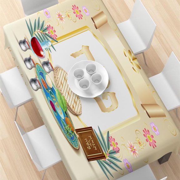 High-end Atmospheric Floral and Fruit Print Rectangular Restaurant Tablecloth Passover Dinner Table Decoration Accessories