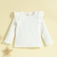 thumbnail image 5 of Zwiiyzr 2025 6M-4T Toddler Girls Spring And Autums Set Round Neck Knitted Ruffled Long-Sleeved Top Harlem Pants Waistcoat Three-Piece Suit White, 5 of 8