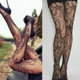 thumbnail image 4 of Women Fishnet Jacquard Pantyhose , Mesh Stockings Lace Floral Hollow Out Babydoll Pantyhose, 4 of 7