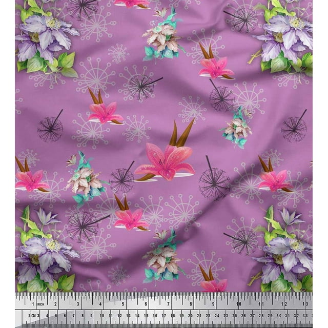 Soimoi Velvet Fabric Leaves & Lily Floral Fabric Prints by Yard 58 Inch Wide