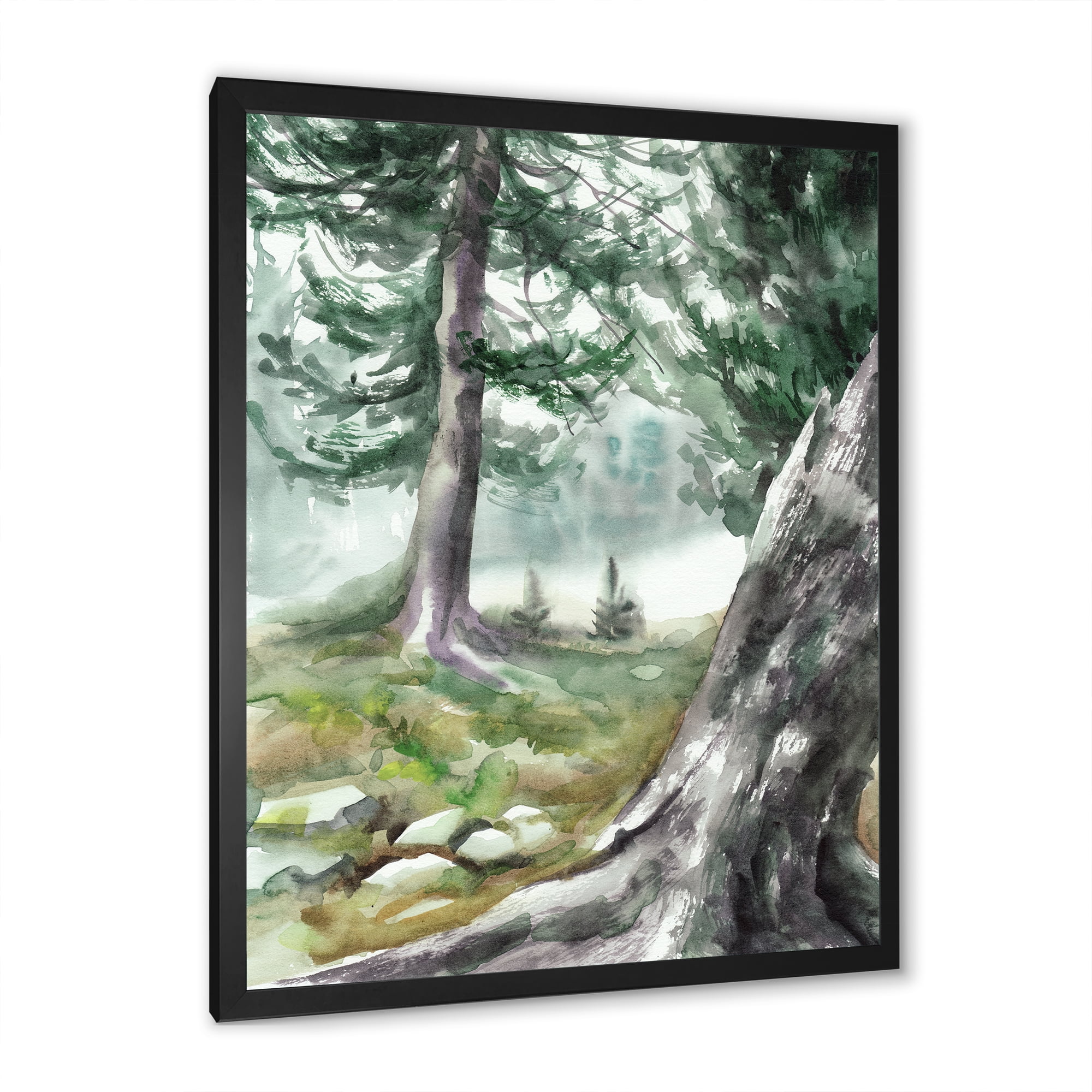 Designart 'Pine Forest In The Early Morning Glow' Lake House Framed Art Print