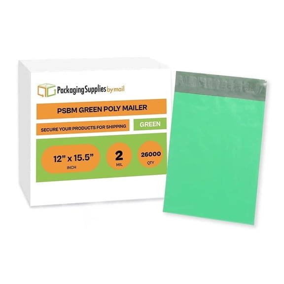 PSBM Green Poly Mailers 12" x 15.5" 26000 Pcs 2 Mil Bulk Glamour Bags Lightweight Self Adhesive for Shipping Need