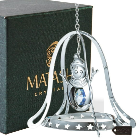 Matashi Chrome Plated Silver Snowman in Bell Holiday Table top Ornament for Christmas, New Year