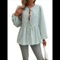 thumbnail image 2 of Blusa Babydoll con Lazo Frontal para Mujer, Larga, Rayas, Peplum, Volantes, Encaje. Verde L, 2 of 7