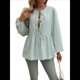 thumbnail image 2 of Blusa Babydoll con Lazo Frontal para Mujer, Larga, Rayas, Peplum, Volantes, Encaje. Verde M, 2 of 7