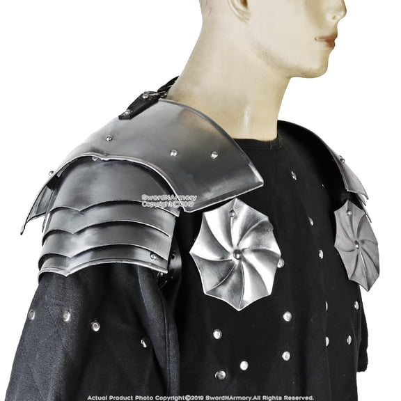 Pauldrons Asymmetrical with Rondell Type E 18G Besagues Spaulder Shoulder Armour