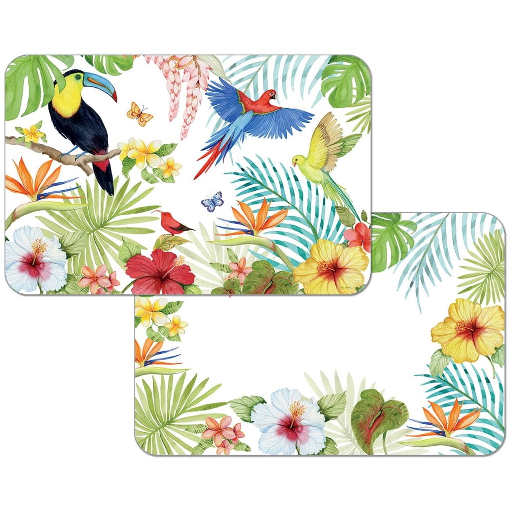 4 Reversible Washable Plastic Placemats, Treasures of The Tropics