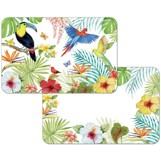 4 Reversible Washable Plastic Placemats, Treasures of The Tropics
