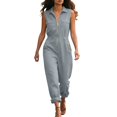 thumbnail image 3 of SROBPTY Womens Jumpsuits Solid Sleeveless Collared Zip with Pockets Cargo Long Rompers, 3 of 5