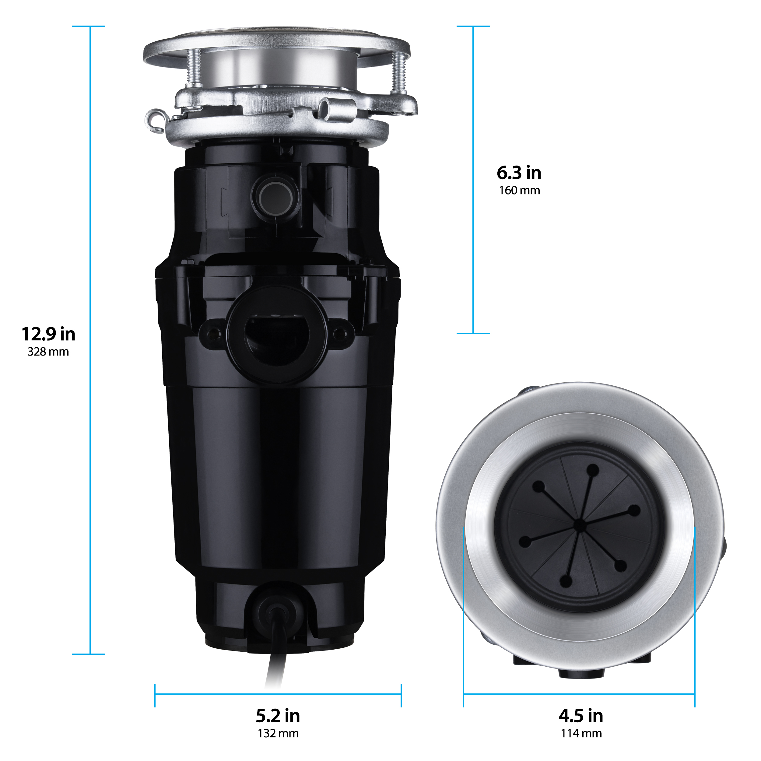 Eco Logic 1/3 HP Garbage Disposal, Continuous Feed Disposer, Attached Power  Cord 10-US-EL-4-3B