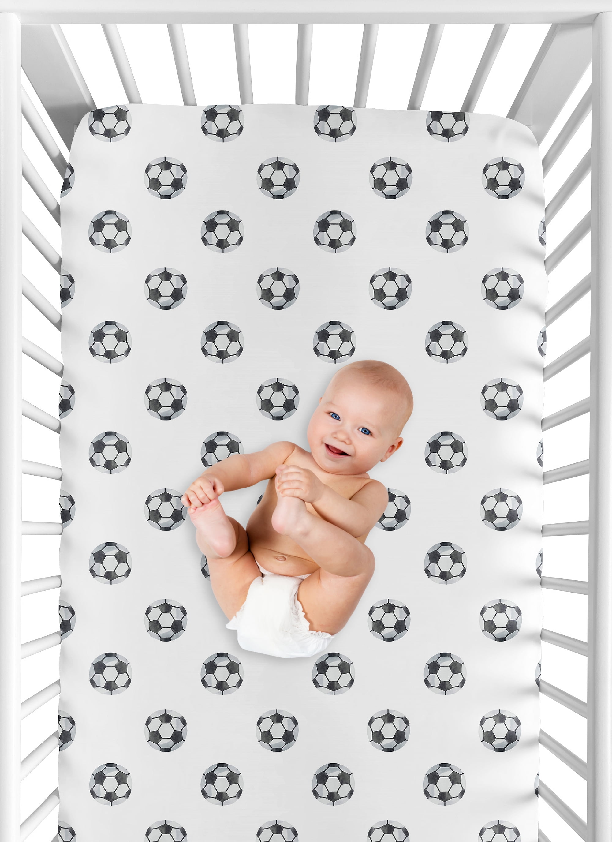 Sweet Jojo Designs Watercolor Sports Theme Black and White Fitted Crib Sheet