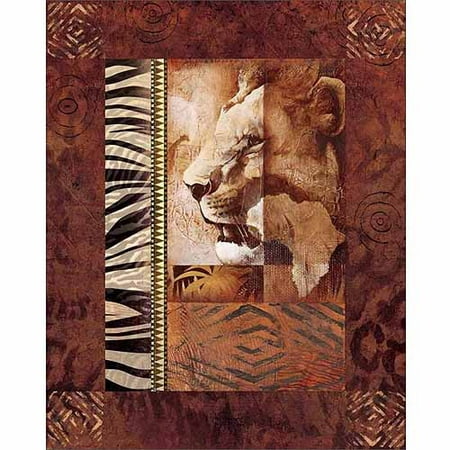 Traditional Tribal Textured Safari Lion Africa Zebra Pattern Tan & Brown Canvas Art by Pied Piper (Best Safari In Africa)