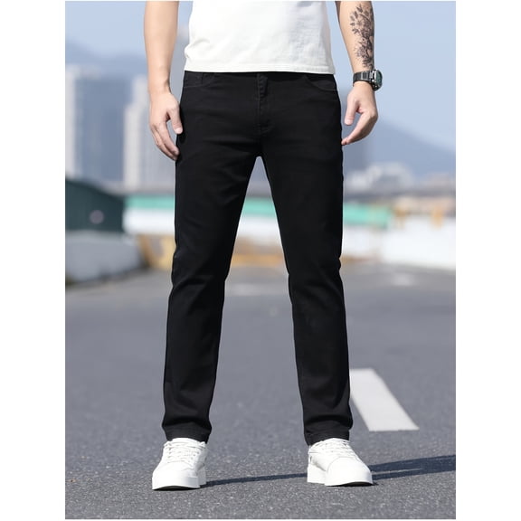 Colacoor Men's Jeans Mens Elastic Waist Denim Pants Casual Loose Straight Jeans Rugged & Comfortable Black Jeans