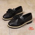 thumbnail image 4 of Womens Vintage British Style Loafers - Black Oversized Bow 4cm Block Heel PU Shoes, Slip-Resistant Comfortable Daily Wear for Office Campus Casual,Size 36, 4 of 9