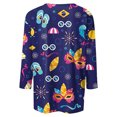 thumbnail image 3 of Outfmvch Chemises Mardi Gras pour Femmes, Manches 3/4 Hauts pour Femmes, Tenue Mardi Gras pour Femmes, Blouses pour Femmes, Hauts d'Entraînement pour Femmes, Haut Imprimé Carnaval à Col Rond Mode Chandail en Molleton Bleu Foncé 2TG, 3 of 4