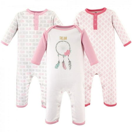 UPC: 0660168513165 | Hudson Baby Infant Girl Cotton Coveralls 3pk Dream Catcher 0-3 Months