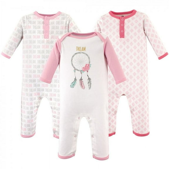 Hudson Baby Infant Girl Cotton Coveralls 3pk, Dream Catcher, 12-18 Months