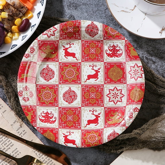 10-Count Christmas Paper Plates 9 Inch - Heavy Duty Disposable Holiday Dinner Plates with Festive Designs, Waterproof & Grease Resistant for Parties Red