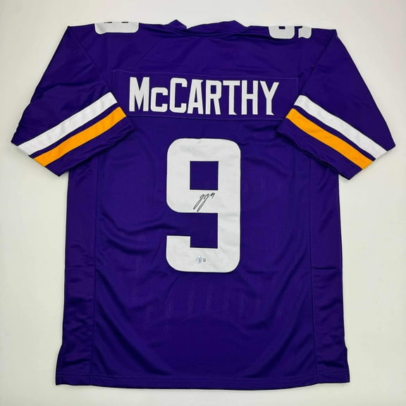 Autographed/Signed J.J. JJ McCarthy Minnesota Purple Football Jersey Beckett BAS COA