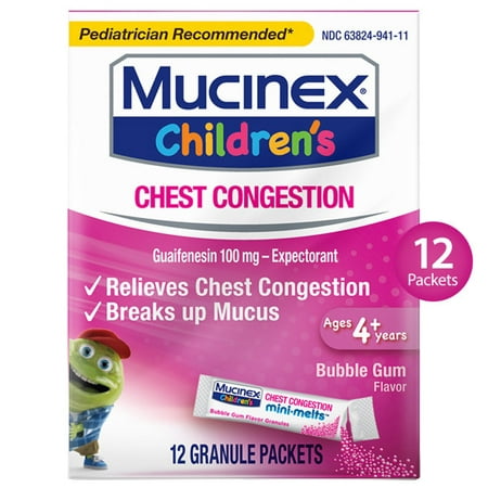 Mucinex Children's Chest Congestion Expectorant Mini-Melts, Bubblegum, 12