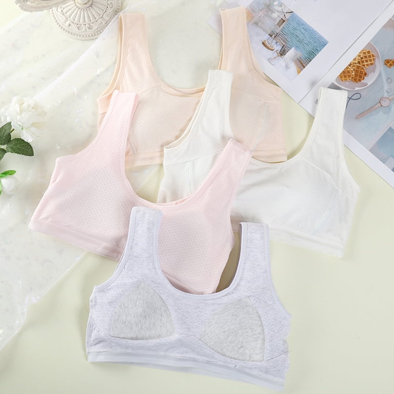 Girls Training Bras 4-Pack - Racerback Sports Seamless Bralettes With Removable Pads, Ages 10-12 Years
