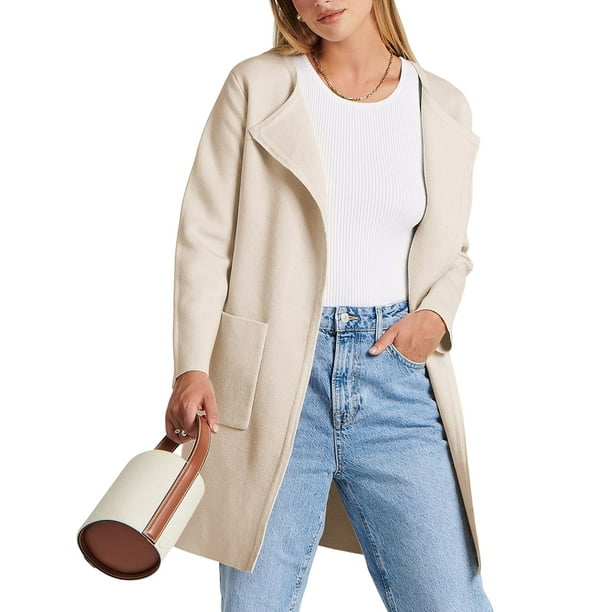 Abrigo Informal Cómodo de Lana con Solapa para Mujer, Chaqueta Informal de Moda, Abrigo , Ropa de Otoño e Invierno Crema M