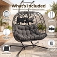 thumbnail image 4 of RADIATA Double Hanging Egg Chair with Stand and 5" Cushions, 2-Person Wicker Swing Chair, 690 lb Weight Capacity, Indoor Outdoor Patio Loveseat, Dark Gray, 4 of 11