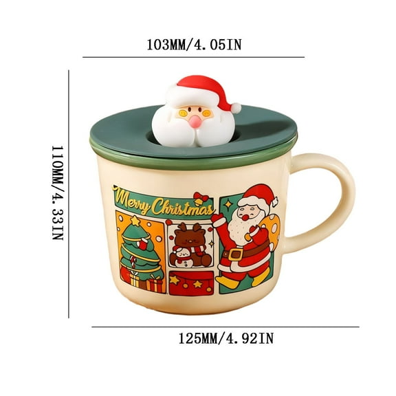 Cevemin Santa Claus Ceramic Christmas Mug with Silicone Lid - 400ml Holiday Themed Cup for Hot Chocolate, Coffee, Christmas Decorations & Gifts for Family
