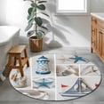 thumbnail image 4 of Round Area Rug 4 Ft, Blue Oceans Beach Washable Non-Slip Circle Carpet for Living Room/Bedroom, Nautical Coastal Starfish Seashell Low-Profile Crawling Mats Collection Rugs for Indoor, 4 of 7