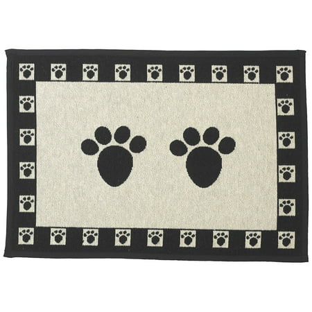 Pet Rageous Designed Tapestry Placemat for Pet Feeding Station, 13-Inch 19-Inch, Paws, Natural/Black, The perfect compliment to your feeding station! By PetRageous Ship from