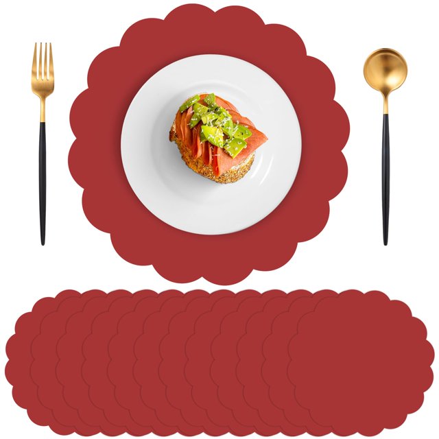 Mantel NatNarr, 60 unidades, papel rojo, 34 cm, festoneado