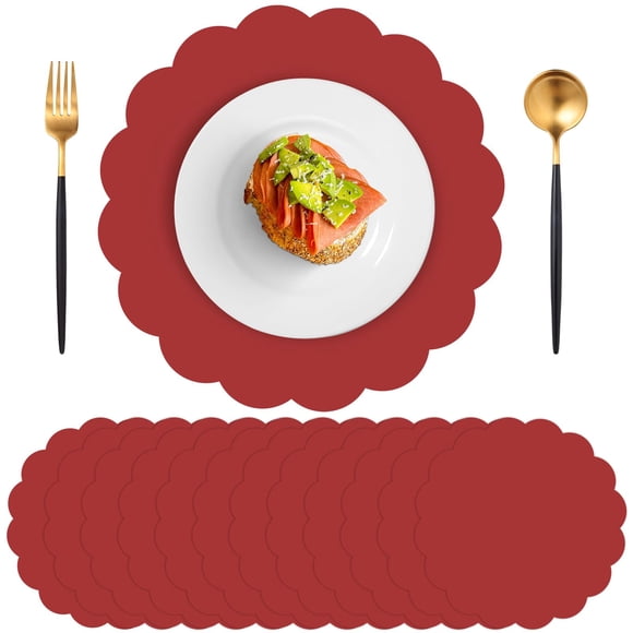 Mantel NatNarr, 60 unidades, papel rojo, 34 cm, festoneado