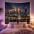 thumbnail image 2 of Modern Skyline at Dusk with Water Reflections Dramatic Minimalist for Urban Art Lovers Cityscape Wall Decor Housewarming Gift Tapestry Wall Hanging for Bedroom and Living Room, 2 of 7